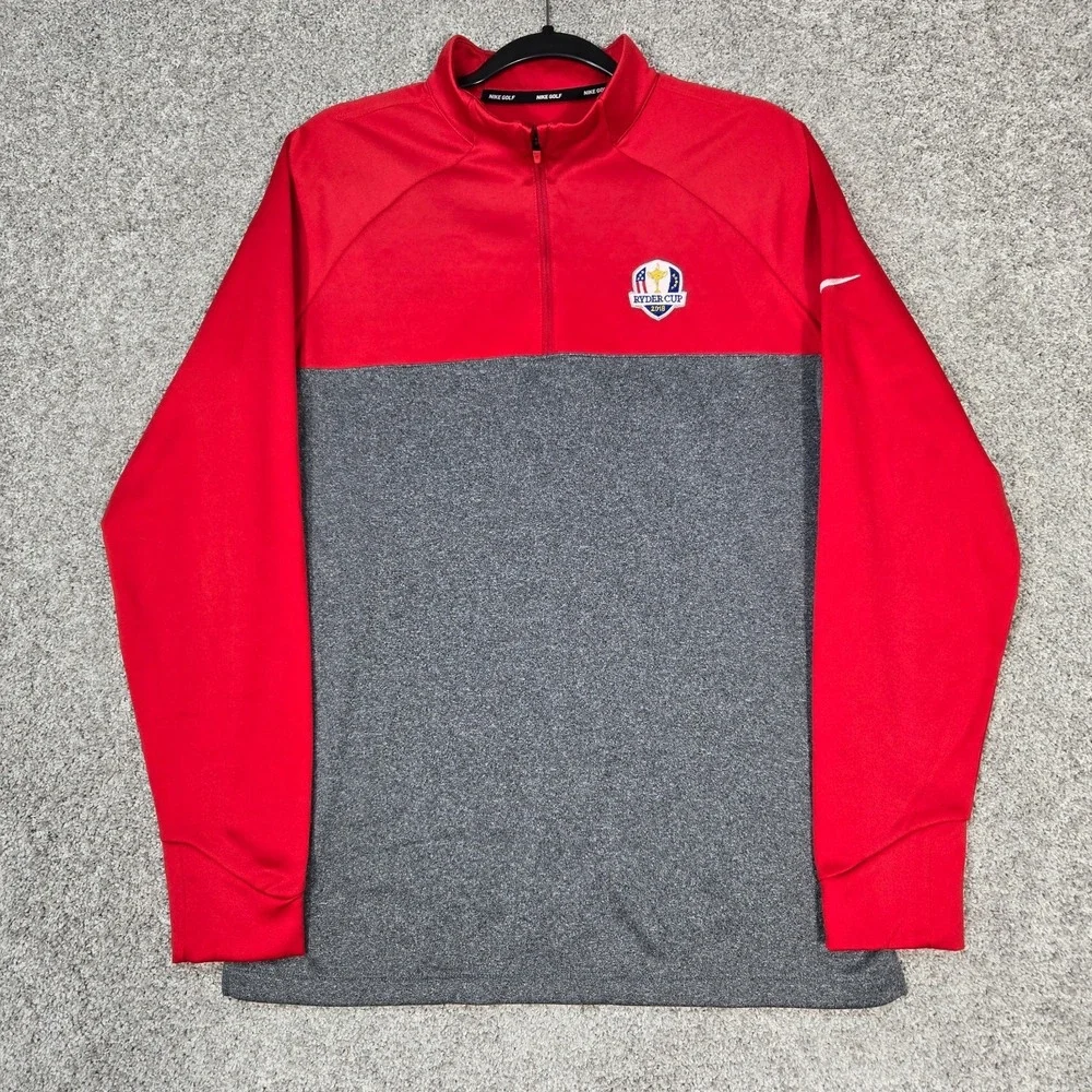 Nike Golf Ryder Cup 2018 France Sweatshirt Mens Medium Red Gray 1/4 Zip fleece